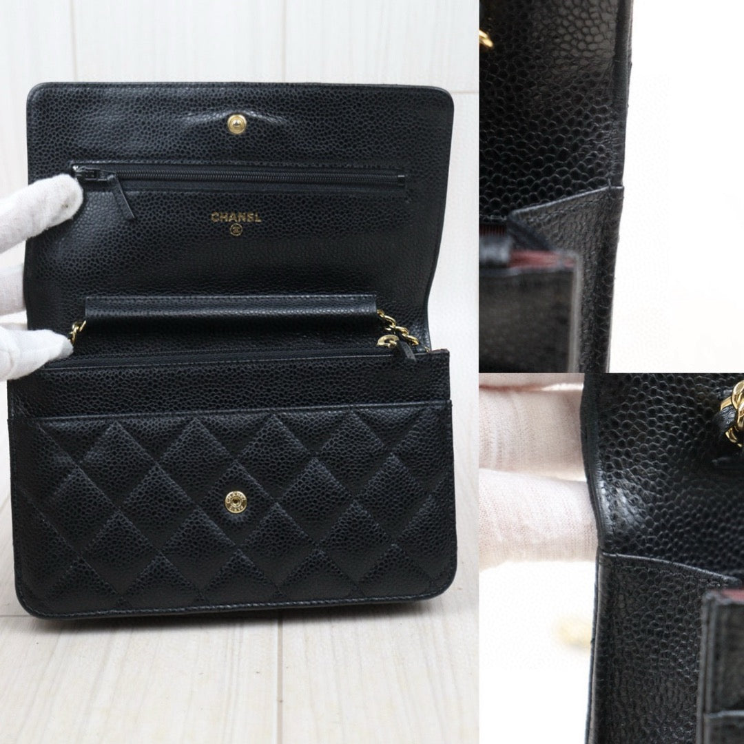 Good ( Rank AB)｜ CHANEL Matelasse Caviar Skin Chain Wallet Black Gold Hardware Made in 2018-2019Year ｜24110101