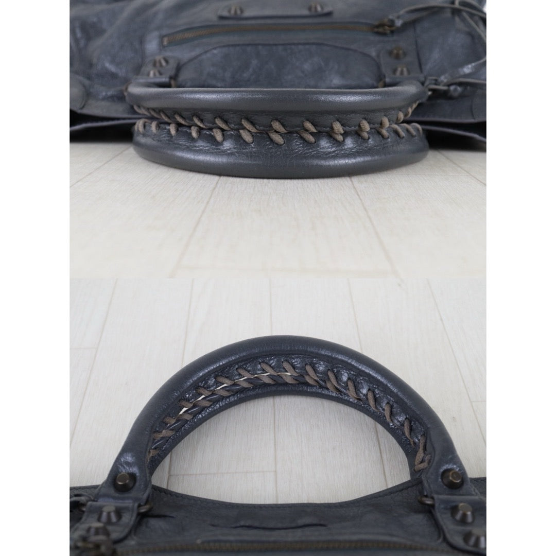 Include Entrupy Certificate of Authenticity｜Good ( Rank AB)｜Balenciaga Waxed Leather Classic City MM Grey HandBag Shoulder Bag ｜S26060108