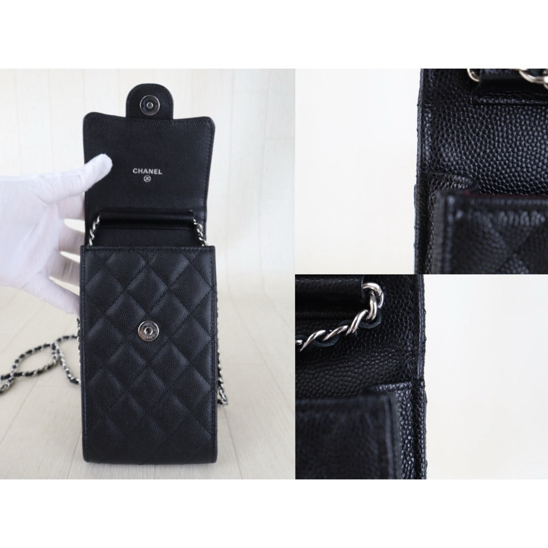 Include Entrupy Certificate of Authenticity｜Very Good（Rank A）｜CHANEL Caviar Skin  Flap Phone Holder Chain Shoulder Bag Black Made In 2021-2022 Year ｜S26090742