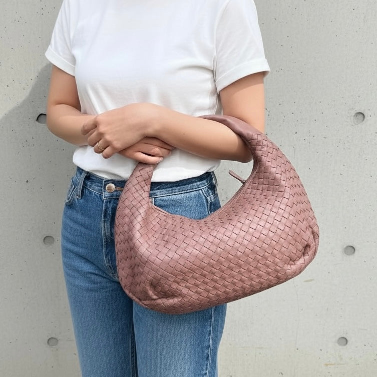 Include Entrupy Certificate of Authenticity｜Very Good ( Rank A)｜ Bottega Veneta Lamb Skin Braid Shoulder Bag Rose Cameo Brown｜S26032104