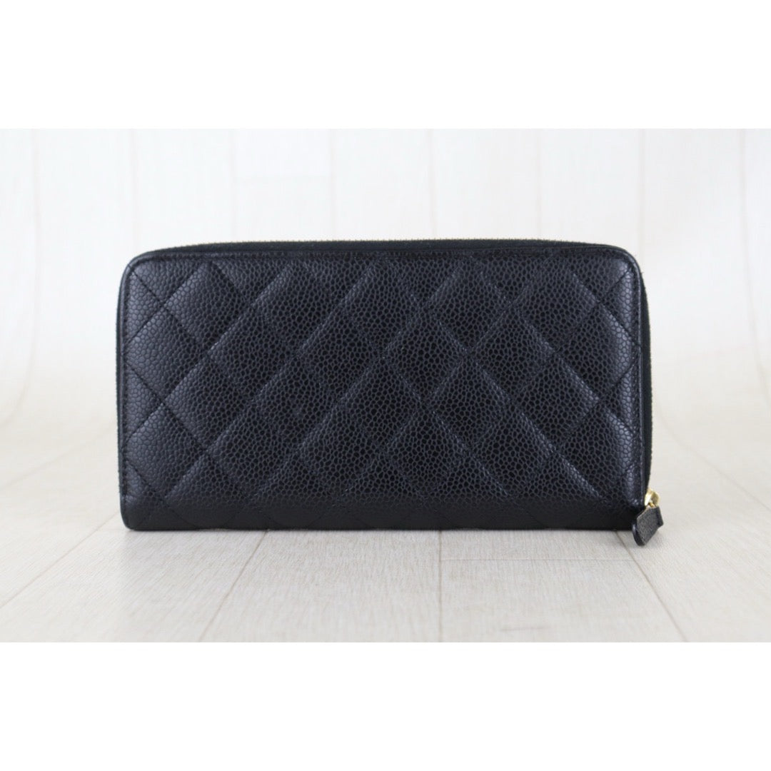 Include Entrupy Certificate of Authenticity｜Very Good ( Rank A)｜CHANEL Matlasse Caviar Skin Classic Long Zip Wallet Black Made In 2014-2015 Year｜S26080104