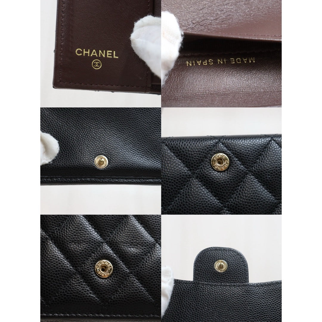 Very Good ( Rank A)｜Full Set Chanel Caviar Skin Black Wallet Made In 2022-2023 Year ｜26022006