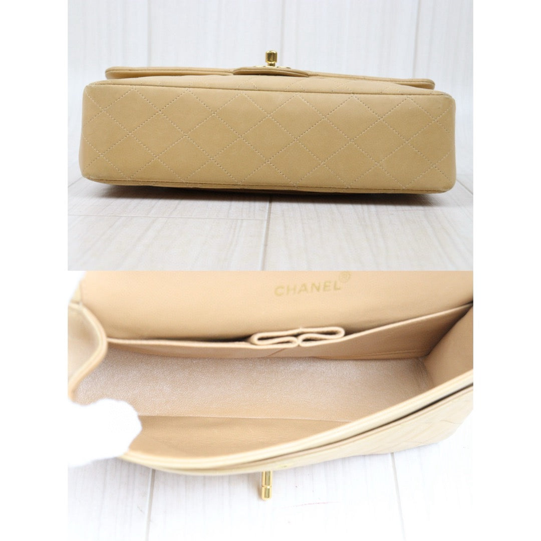 Good ( Rank AB)｜ CHANEL  Lamb Skin Beige Double Flap 25 Shoulder Bag Made in 1997-1999 Year ｜P25012204