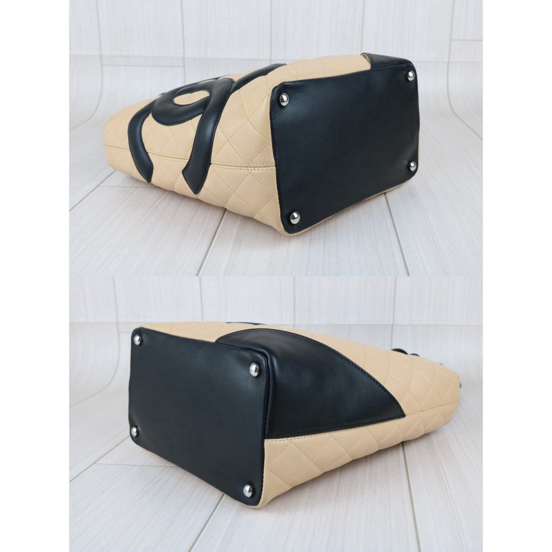 Include Entrupy Certificate of Authenticity｜Good ( Rank AB)｜ CHANEL Cambon Line Calf Leather Tote Bag Beige Made In 2003-2004Year｜Y26051521