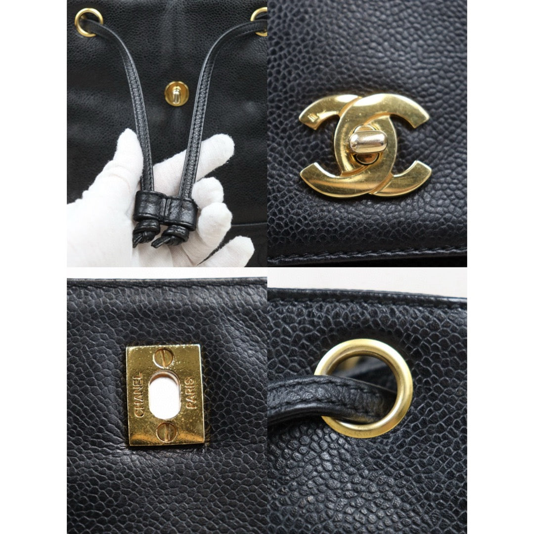 Good ( Rank AB)｜CHANEL  Caviar Skin Leather Calf Leather Backpack  Black Made in 1996-1997Year｜P25041405