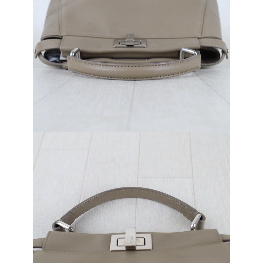 Include Entrupy Certificate of Authenticity｜Good ( Rank AB) ｜ FENDI Calf Leather Peekapoo iconic mini Handbag With Shoulder Bag Beige｜S26051513