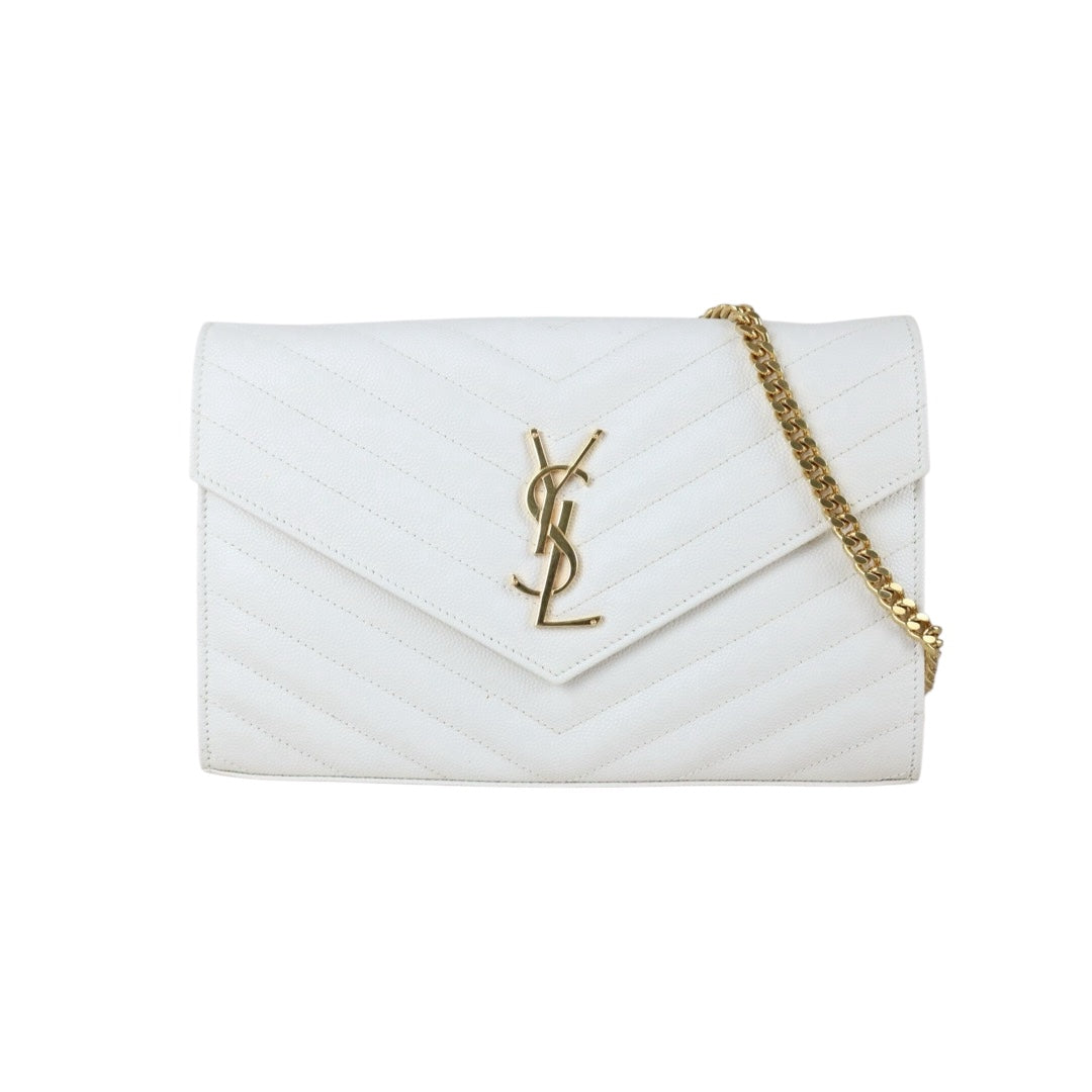 Include Entrupy Certificate of Authenticity｜Very Good ( Rank A)｜ Saint Laurent YSL Caviar Skin Shoulder Bag White MM｜X26041417