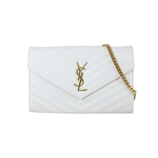Include Entrupy Certificate of Authenticity｜Very Good ( Rank A)｜ Saint Laurent YSL Caviar Skin Shoulder Bag White MM｜X26041417