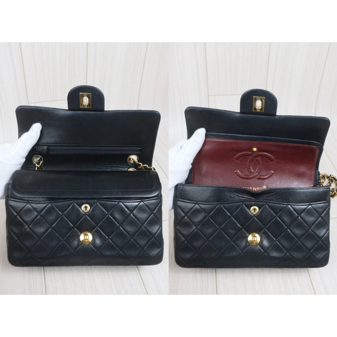 Include Entrupy Certificate of Authenticity｜Good ( Rank AB)｜ CHANEL Lamb Skin Matrasse Chain Double Flap 25 Shoulder Bag  Black Made In 1989-1991 Year｜S26083009