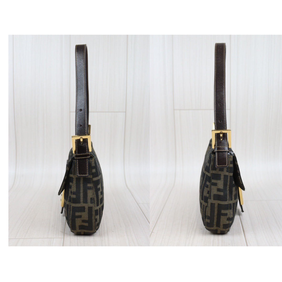 Rank A｜ FENDI Zucca Mamma Baguette Shoulder Bag Gold Hardware｜24030108