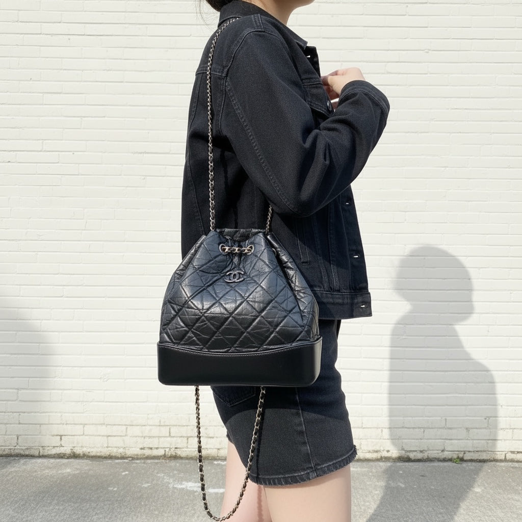 Include Entrupy Certificate of Authenticity｜Good ( Rank AB)｜CHANE Calf Leather Gabrielle Aged Backpack  Black Made in 2019-2020Year｜S26040502