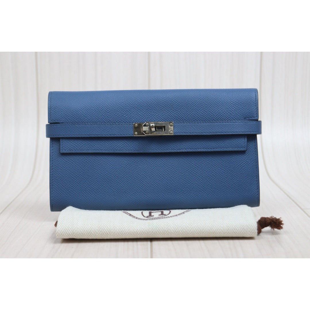 Very Good ( Rank A)｜ HERMES Epsom Kelly Long Wallet Agate Blue X Stamp Made In 2016Year｜W26020603