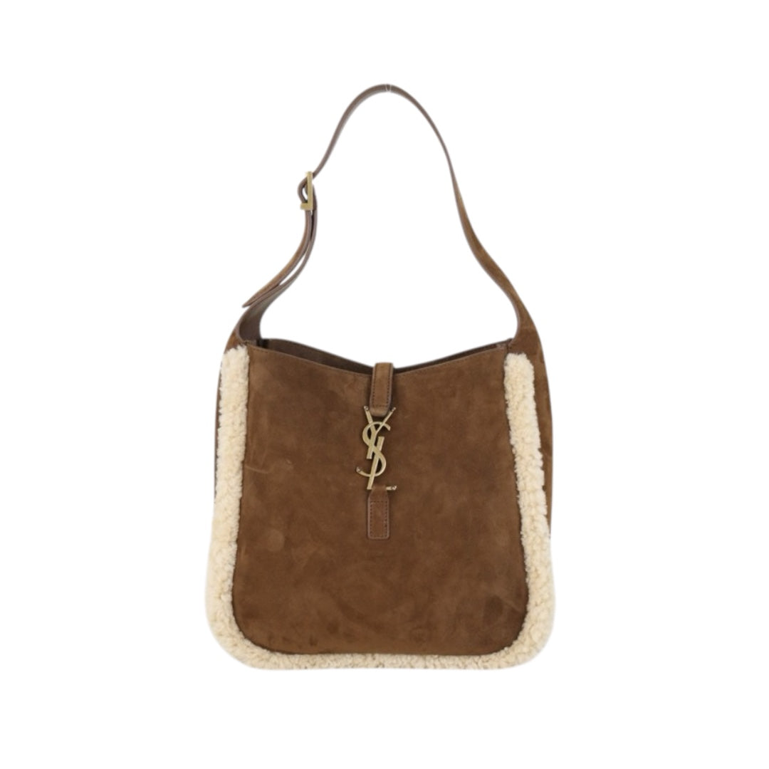 Include Entrupy Certificate of Authenticity｜Very Good ( Rank A)｜  Saint Laurent YSL Small Le5A7 Supple Hobo Bag in Suede and Shearling｜Z26092912
