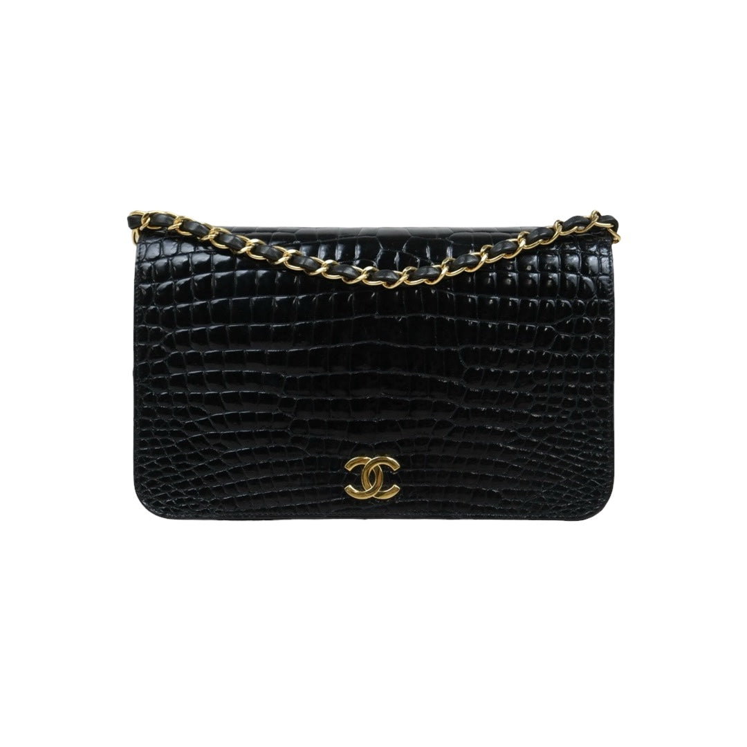 Good ( Rank AB)｜ CHANEL Matelasse Chain Crocodile Skin WOC23 Black  Made in 1986-1988Year ｜25090805