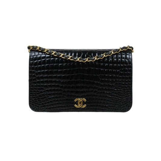 Good ( Rank AB)｜ CHANEL Matelasse Chain Crocodile Skin WOC23 Black  Made in 1986-1988Year ｜25090805