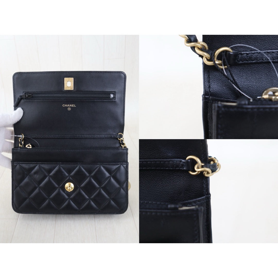 Include Entrupy Certificate of Authenticity｜Very Good ( Rank A)｜CHANEL Lamb Skin WOC Chain Bag Black IC Chips Model｜Z26100802