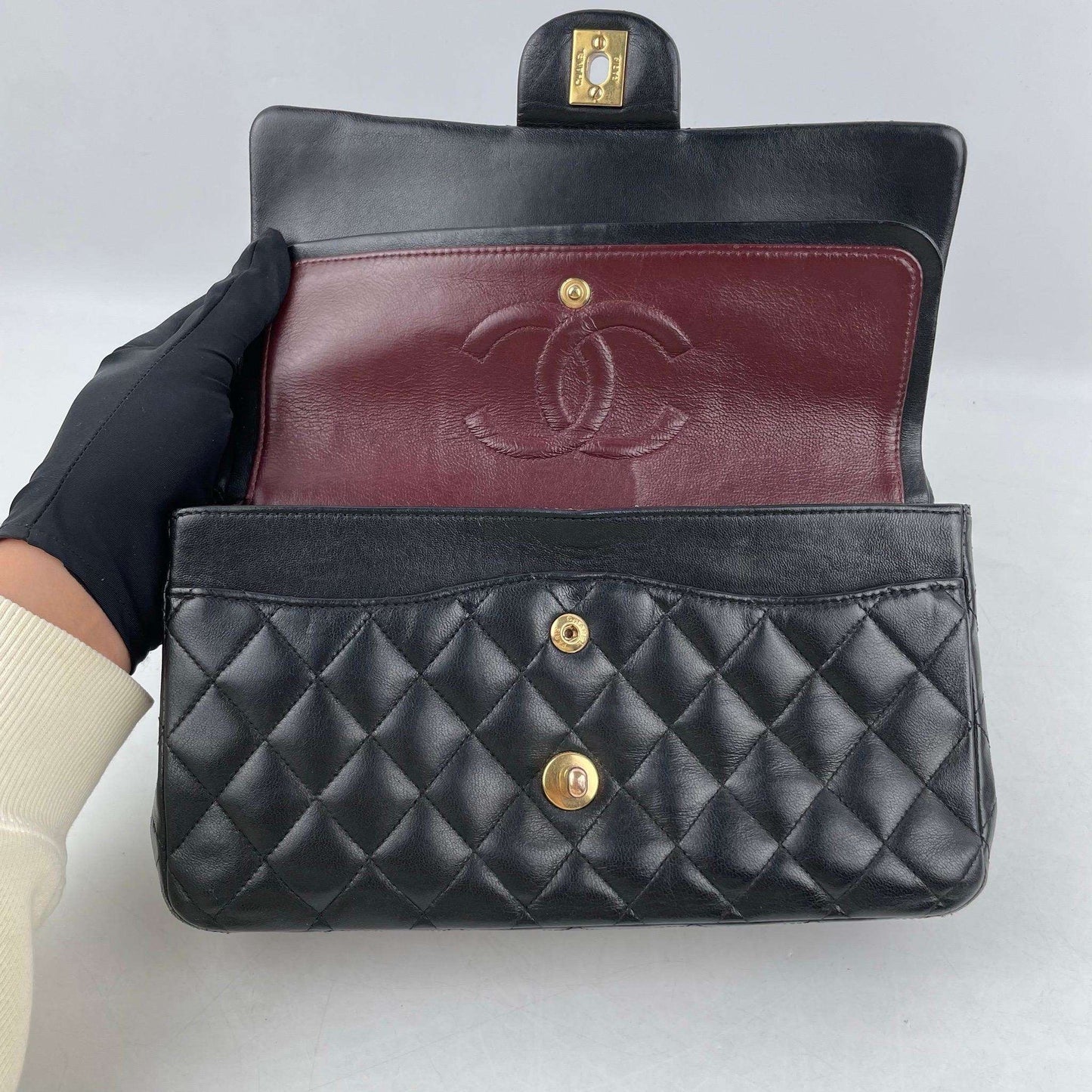 ( Rank B)｜ CHANEL Lamb Skin Matrasse Double Flap 25 Shoulder Bag Black