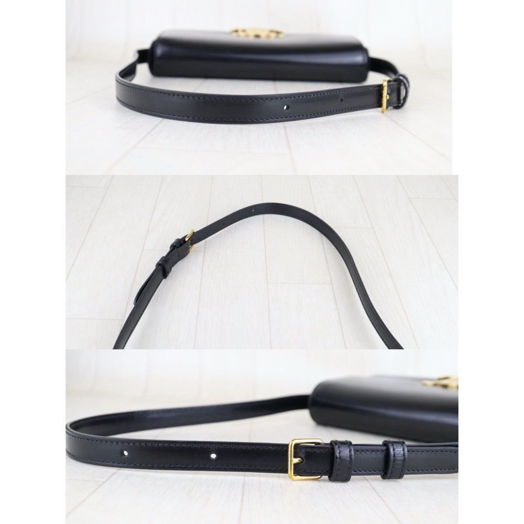 Very Good ( Rank A)｜CELINE Calf Leather Triomphe Black Shoulder Bag Golden Hardware｜S25103010
