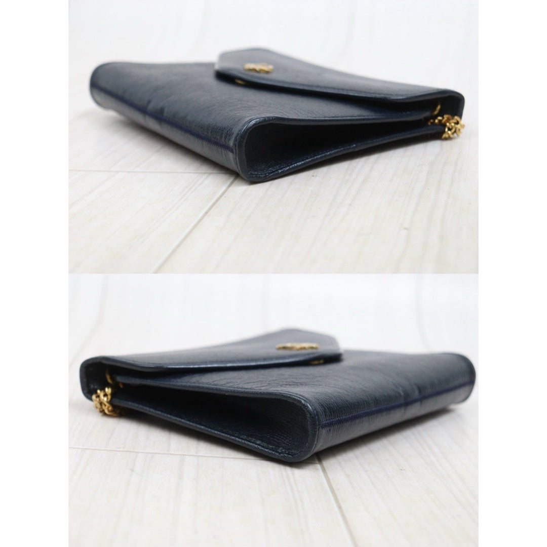 Include Entrupy Certificate of Authenticity｜Good ( Rank AB)｜ Dior  Vintage Chain Shoulder Bag Navy Blue｜26041606