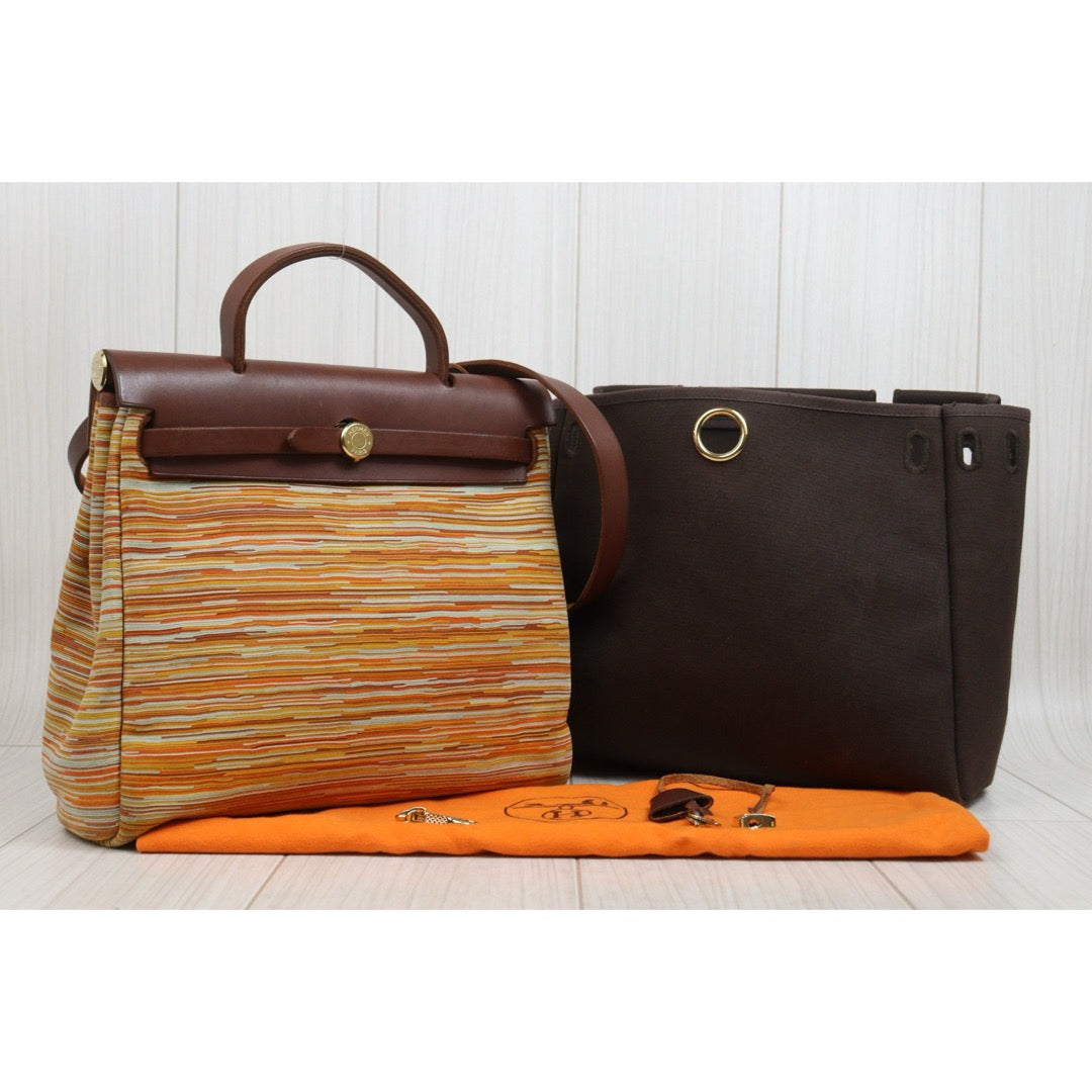 Include Entrupy Certificate of Authenticity｜Good ( Rank AB)｜ HERMES Vibrato and Leather Herbag PM □F Shoulder Bag  Made In 2002Year｜26051310
