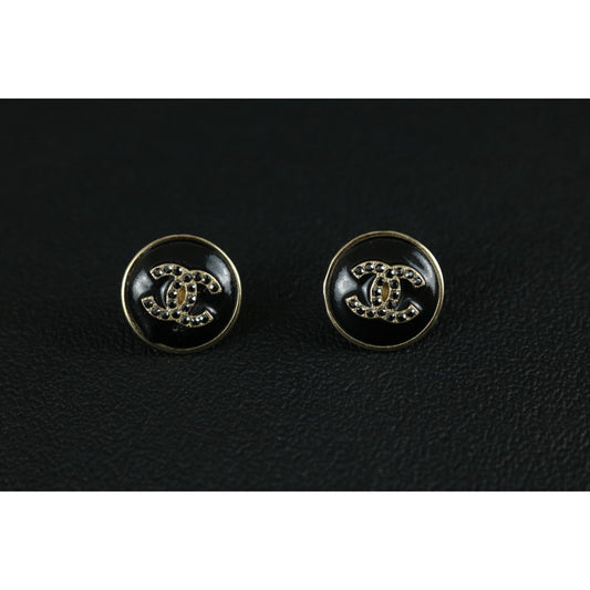 Very Good ( Rank A) ｜ CHANEL 18A Coco Mark  Black Enamel Rhinestone Earrings Made In 2018Year ｜S26022611