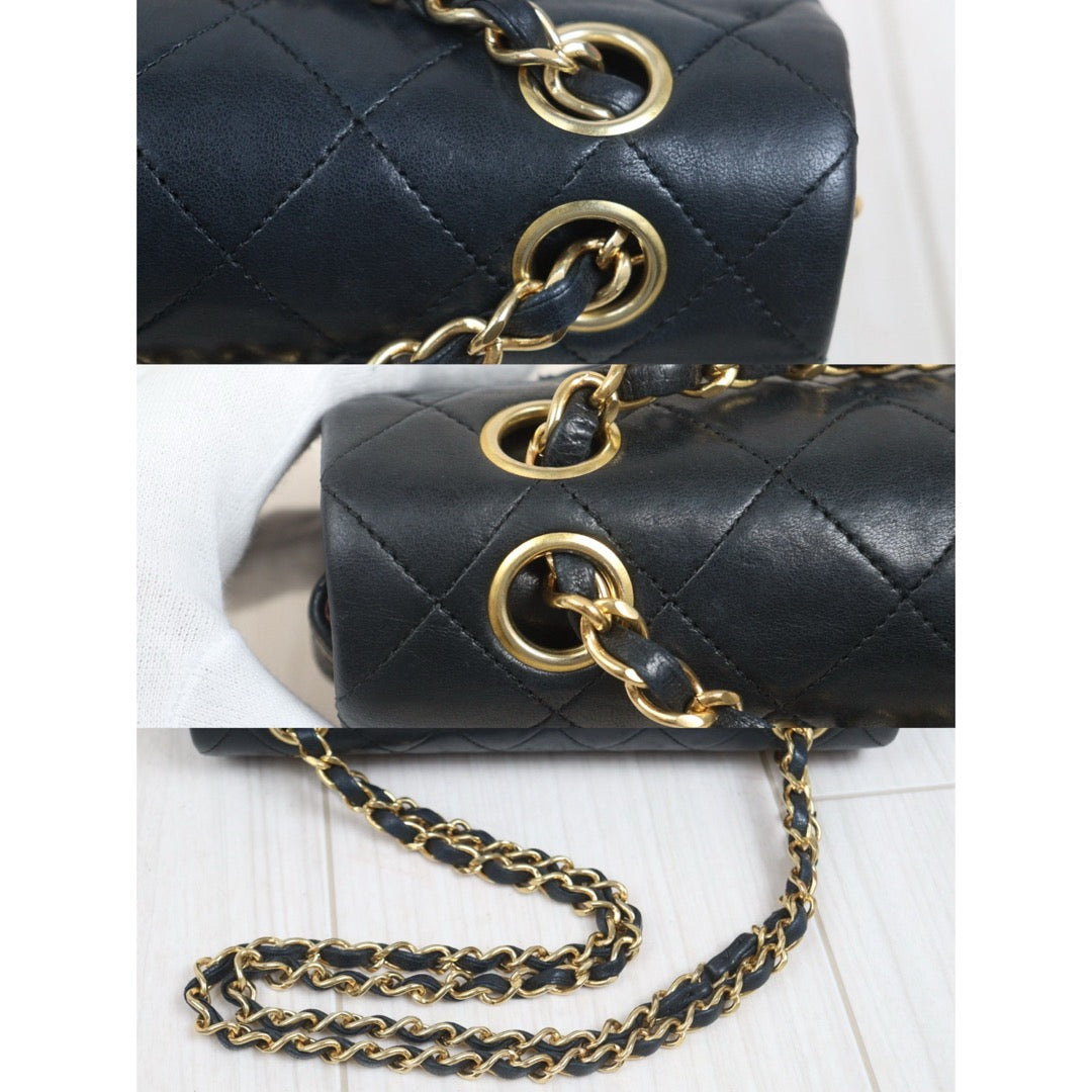 Include Entrupy Certificate of Authenticity｜Good ( Rank AB)｜ CHANEL Lamb Skin Matrasse Chain Double Flap 25 Shoulder Bag  Black Made In 1989-1991 Year｜S26083009