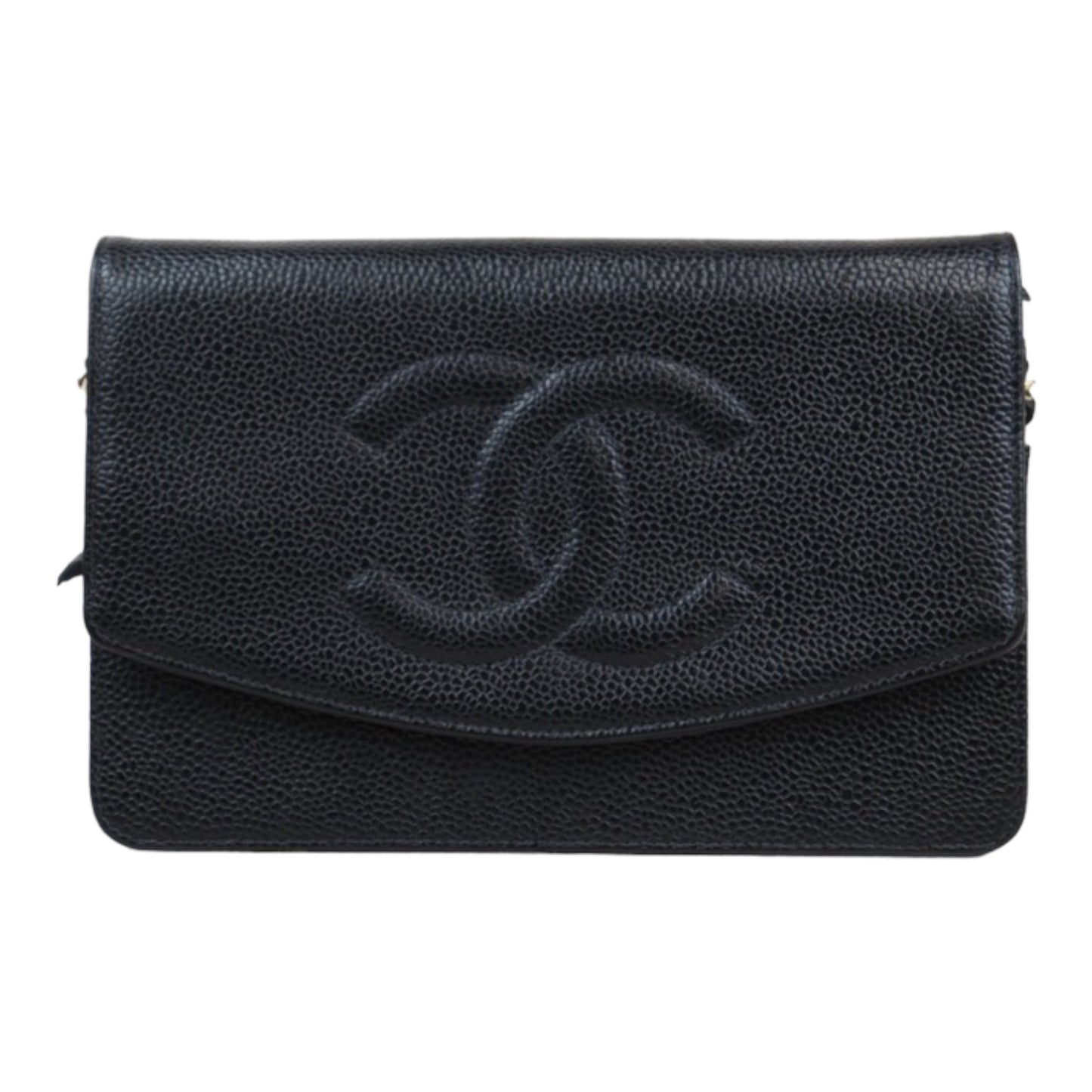 Rank A｜ CHANEL Caviar Skin Chain Wallet Black Gold Hardware Made in 2002-2003 Year ｜24020117