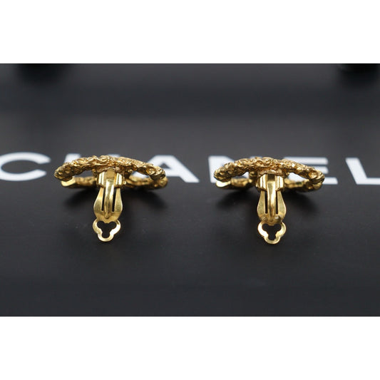 Include Authentic Detective Certificate of Authenticity｜Very Good ( Rank A) ｜ CHANEL Coco Mark Vintage Lava Gold Earrings Made In 1993Year ｜25111903