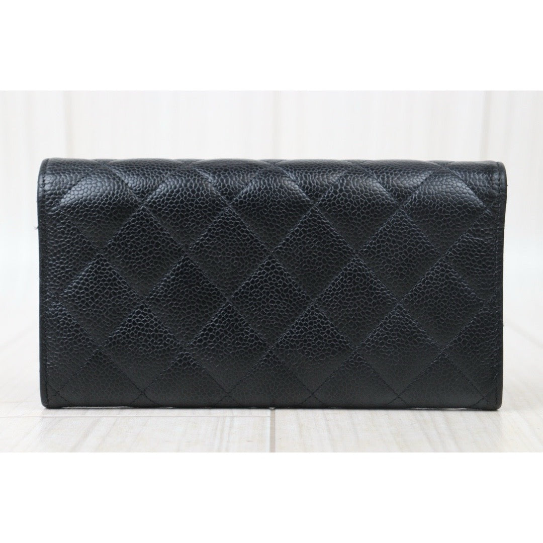 Rank AB ｜CHANEL Caviar Skin Black Long Wallet Made In 2015-2016 Year｜V240100405