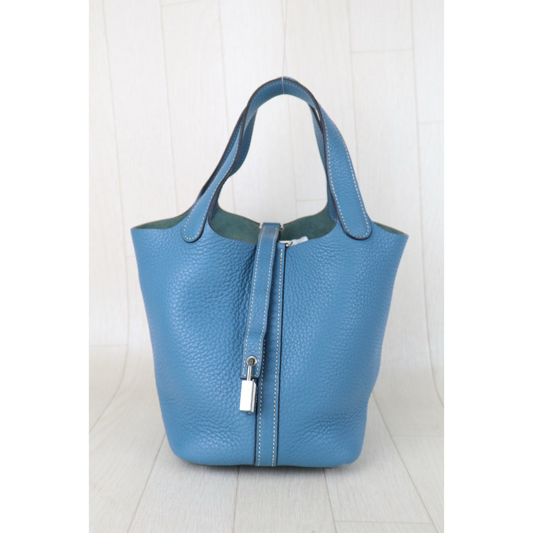 Good ( Rank AB)｜ Hermes Picotin Lock 18 TC Leather HandBag Blue T Stamp Made In 2015 Year｜H25081802
