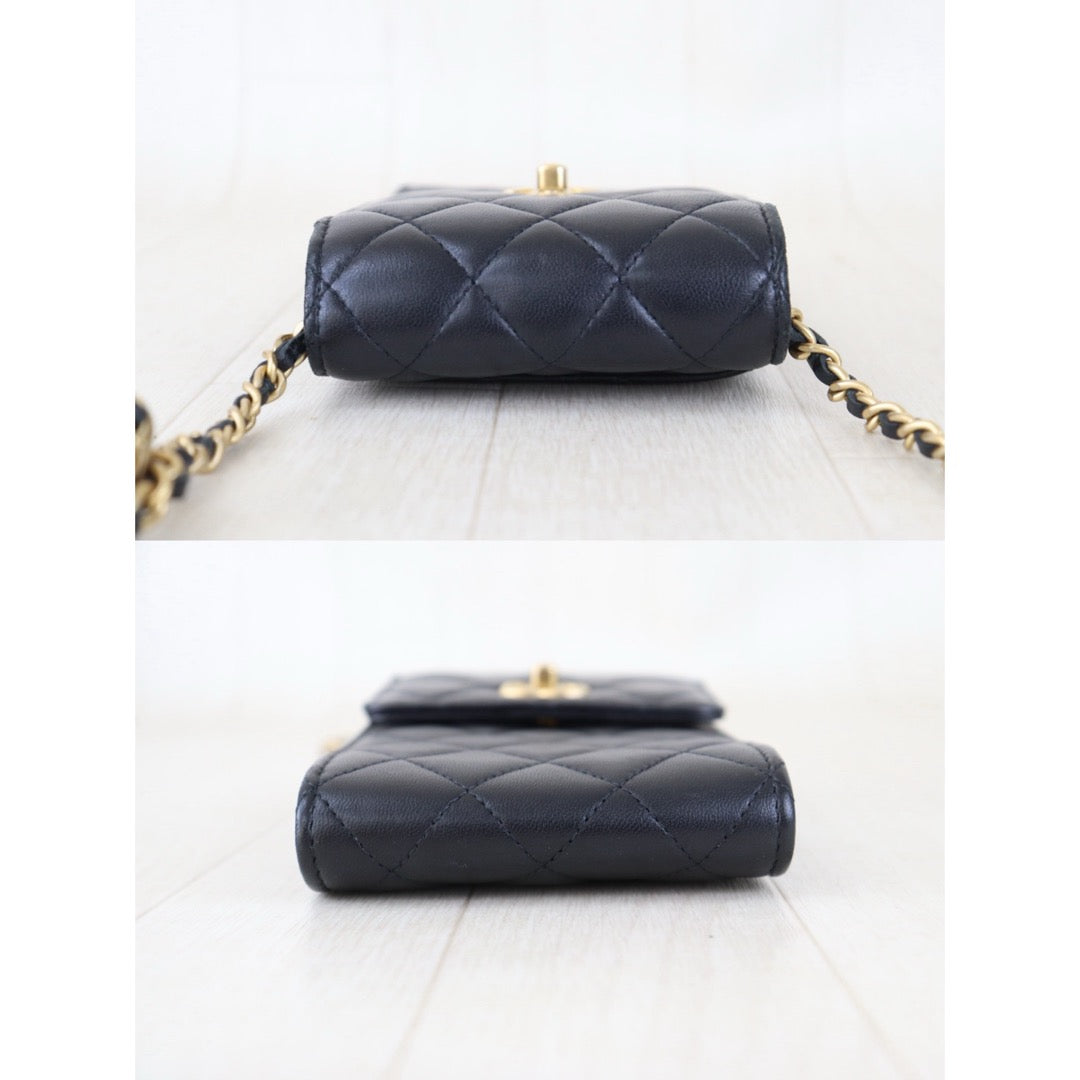 Include Entrupy Certificate of Authenticity｜Very Good（Rank A）｜CHANEL Lamb Skin  Flap Phone Holder Chain Shoulder Bag Black Made In 2022-2023 Year ｜Z26101202