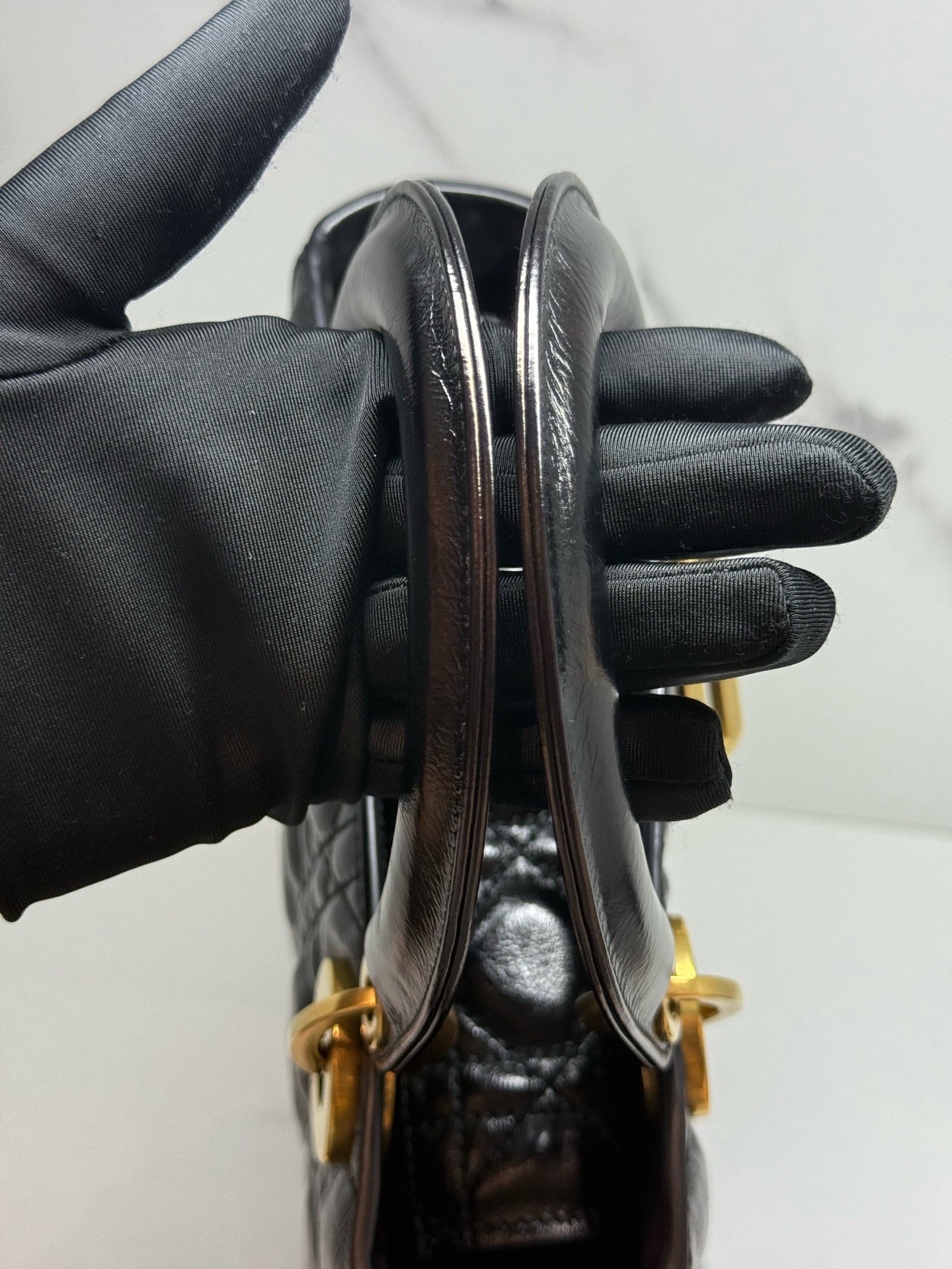 Dior Small Lady Dior Cafe Skin 2WAY Shoulder Bag Handbag Black