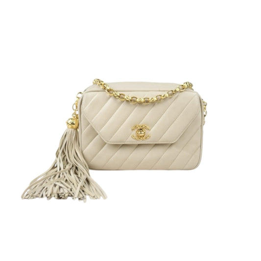 Good ( Rank AB)｜ CHANEL Matrasse Chain Camera Bag  Pearl White Shoulder Bag Made In 1991～1994Year ｜P24083009