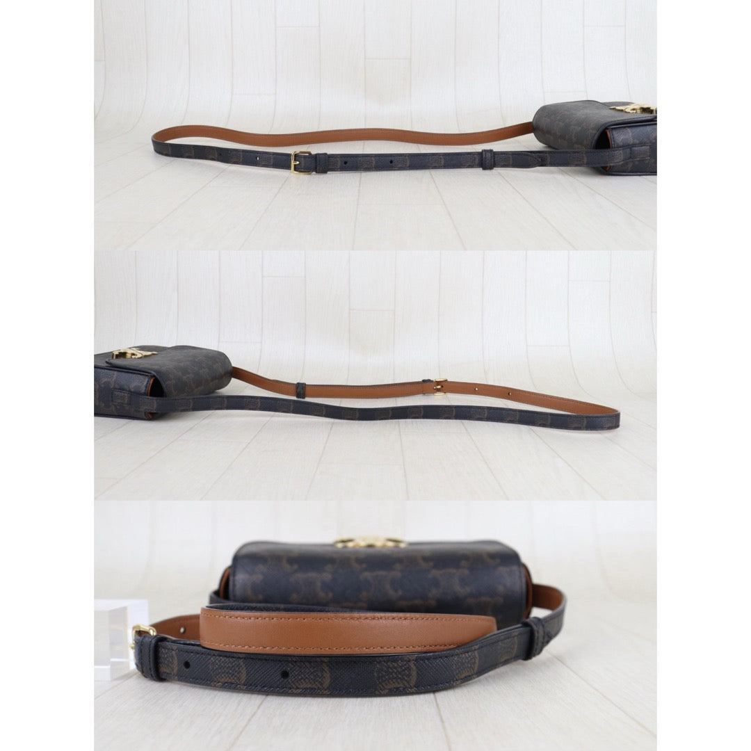 Include Entrupy Certificate of Authenticity｜Very Good ( Rank A) ｜ CELINE Macadam Triomphe Teen Shoulder Bag｜S26030101