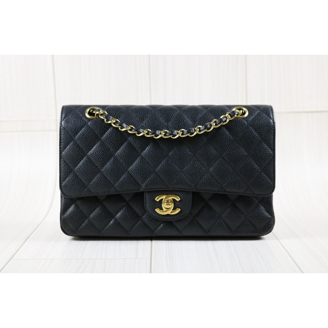 Rank AB ｜ CHANEL Caviar Skin Matrasse Double Flap 25 Shoulder Bag Black ｜S24031806