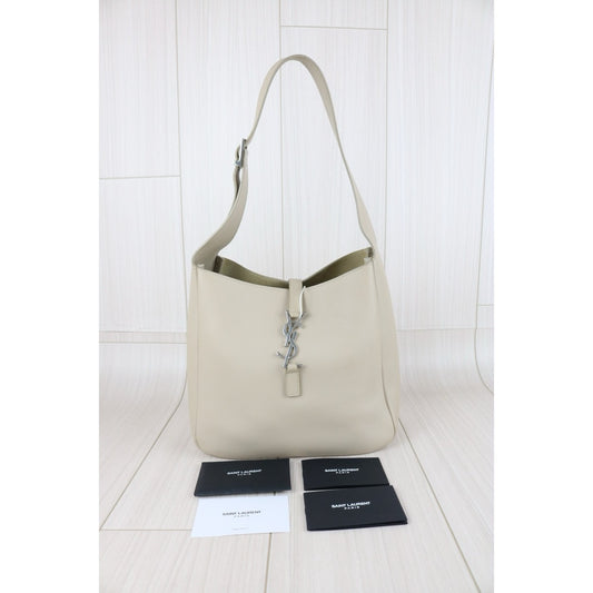 Very Good ( Rank A)｜  Saint Laurent YSL Calf Leather  LE 5A7 Hobo Shoulder Bag PM Sea Salt Color｜S25110317