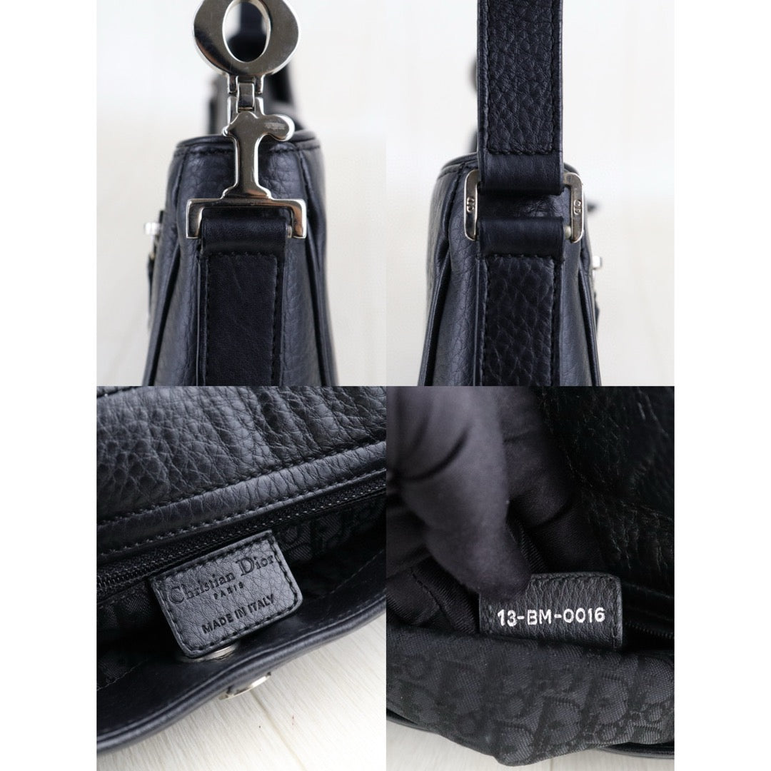 Very Good ( Rank A)｜ Dior D logo Calf Skin Shoulder Bag Black ｜S24120801