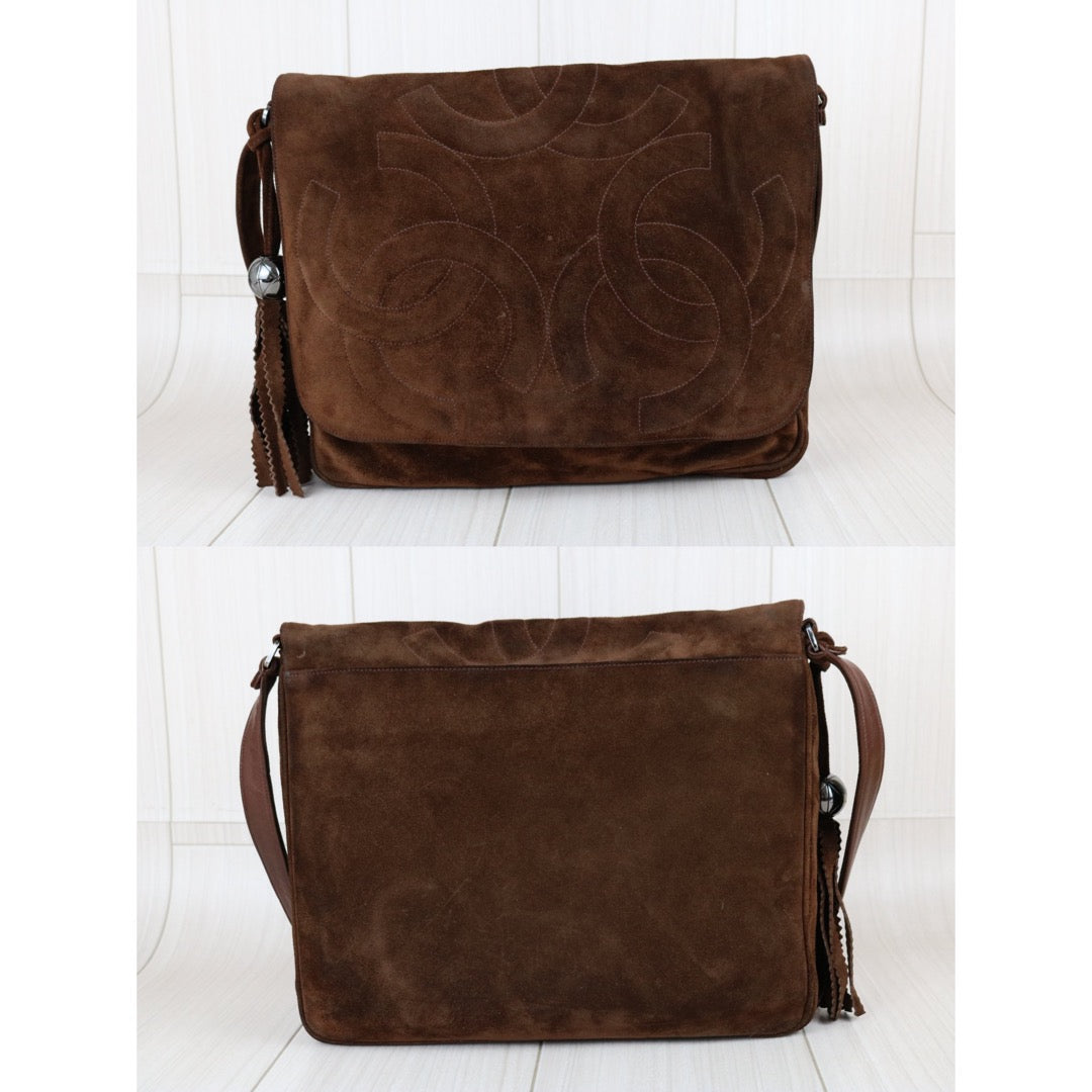 Include Entrupy Certificate of Authenticity｜Good ( Rank AB) ｜ CHANEL  Coco Mark Chammy Leather Tassel Shoulder Bag Brown Made In 1994～1996Year ｜S26032907