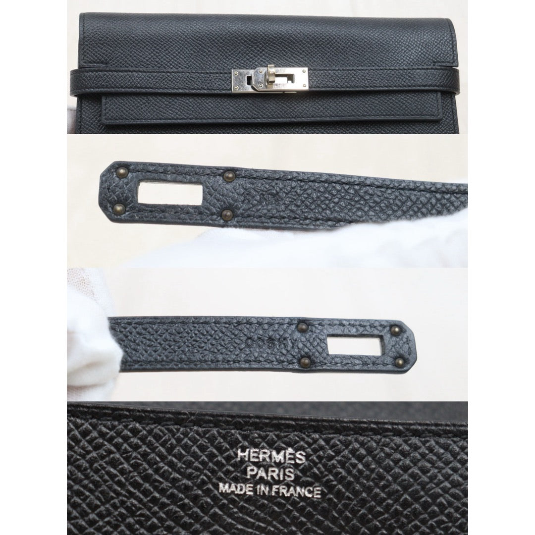 Good ( Rank AB)｜ HERMES Epsom Kelly Long Wallet Black □X Stamp Made In 2016Year｜W25110610