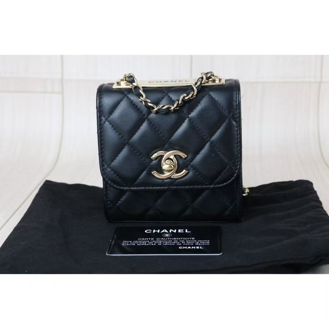 Include Entrupy Certificate of Authenticity｜Very Good ( Rank A)｜ CHANEL Matelasse Chain Lamb Skin Trandy CC mini Box Black Made In 2021-2022Year ｜S26060113