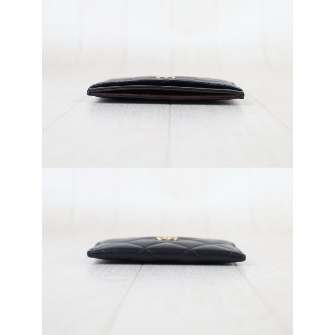 Include Entrupy Certificate of Authenticity｜Very Good ( Rank A)｜Chanel Lamb Skin Black Card Holder  Made In 2021-2022Year ｜S26052511