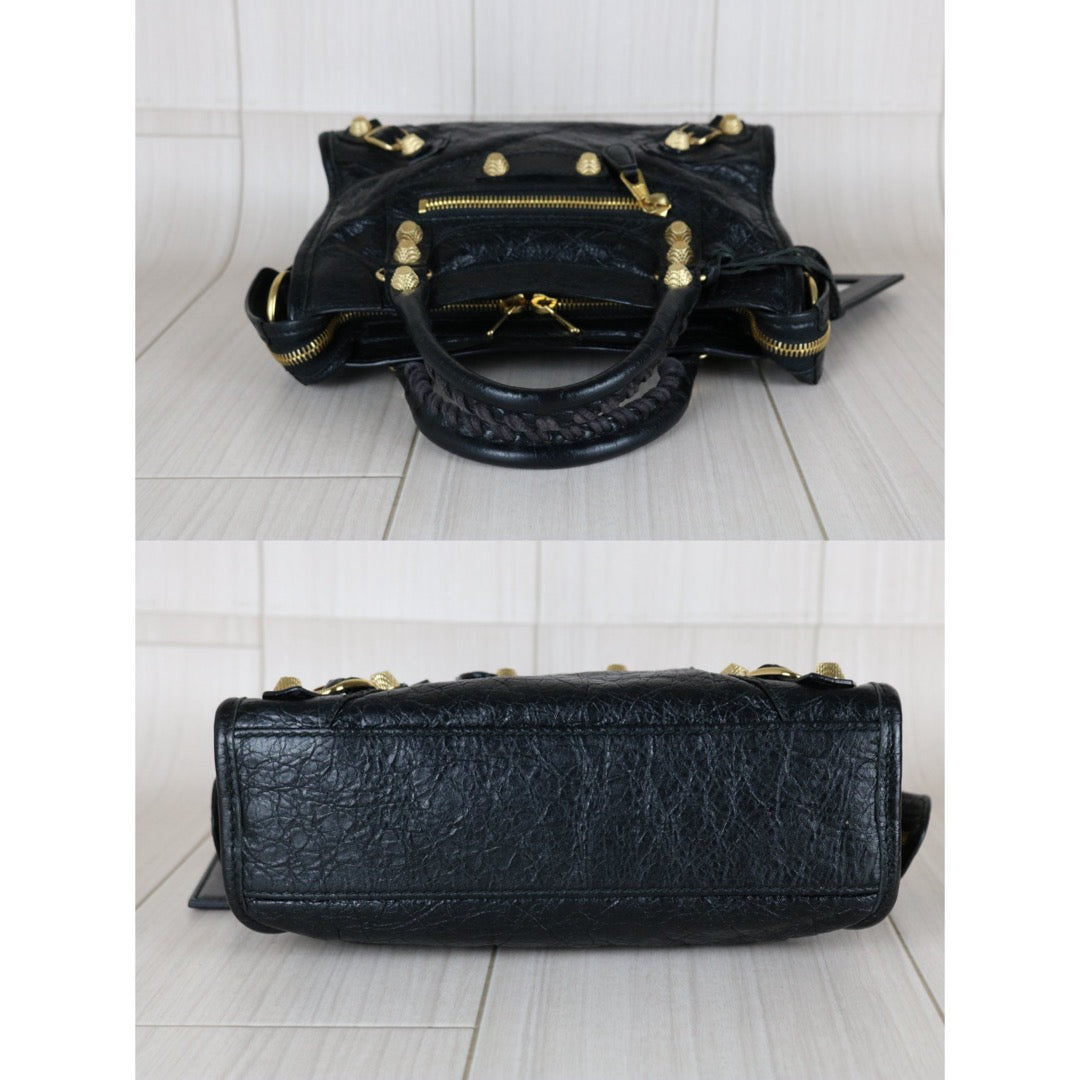 Good ( Rank AB)｜Balenciaga Goatskin edge Mini Classic City Black HandBag Shoulder Bag ｜S26012701