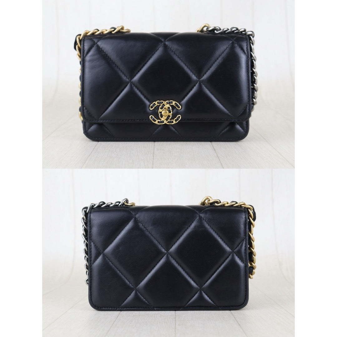 Include Entrupy Certificate of Authenticity｜Very Good ( Rank A)｜CHANEL 19bag Lambskin Black WOC Chain Bag IC Chips Model｜S26072530