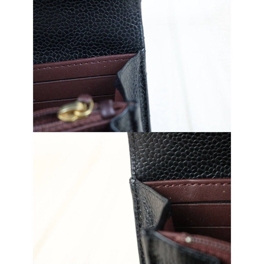 Include Entrupy Certificate of Authenticity｜Very Good ( Rank A)｜CHANEL Caviar Skin Black Long Wallet Made In 2015-2016Year｜S26050801