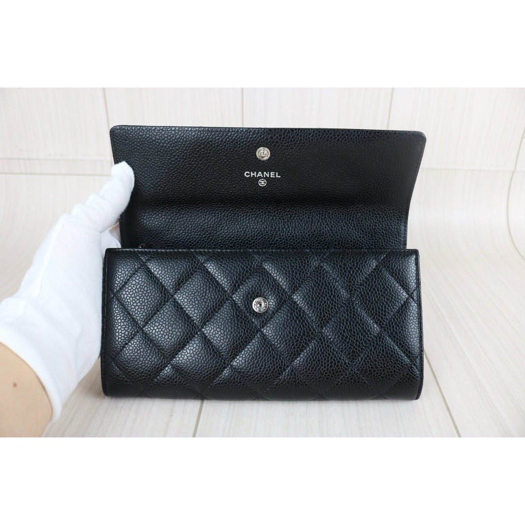 Include Entrupy Certificate of Authenticity｜Very Good ( Rank A)｜CHANEL Caviar Skin Black Long Wallet Made In 2014Year｜X26061203