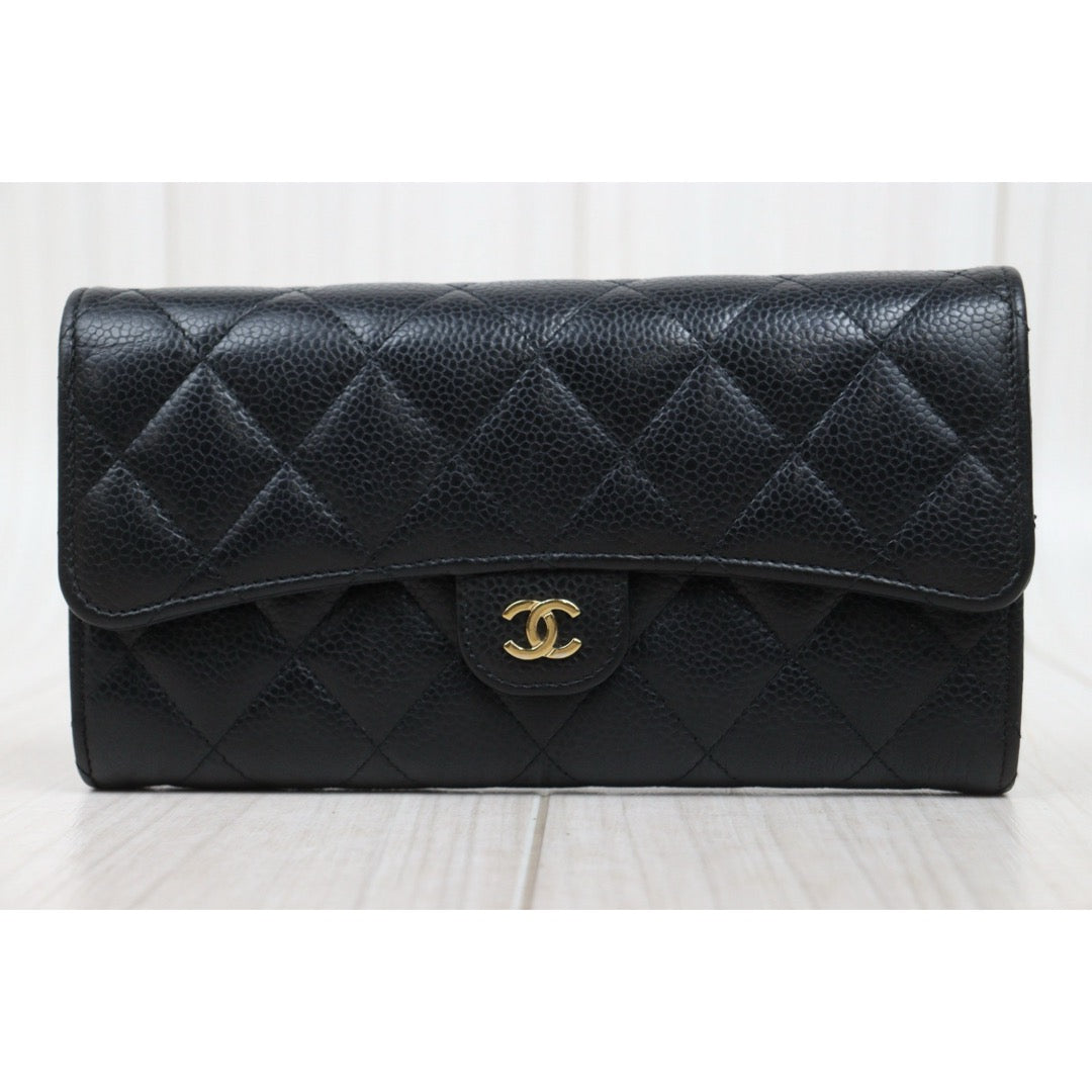Good ( Rank AB) ｜CHANEL Caviar Skin Black Long Wallet Made In 2019-2020Year｜25112107