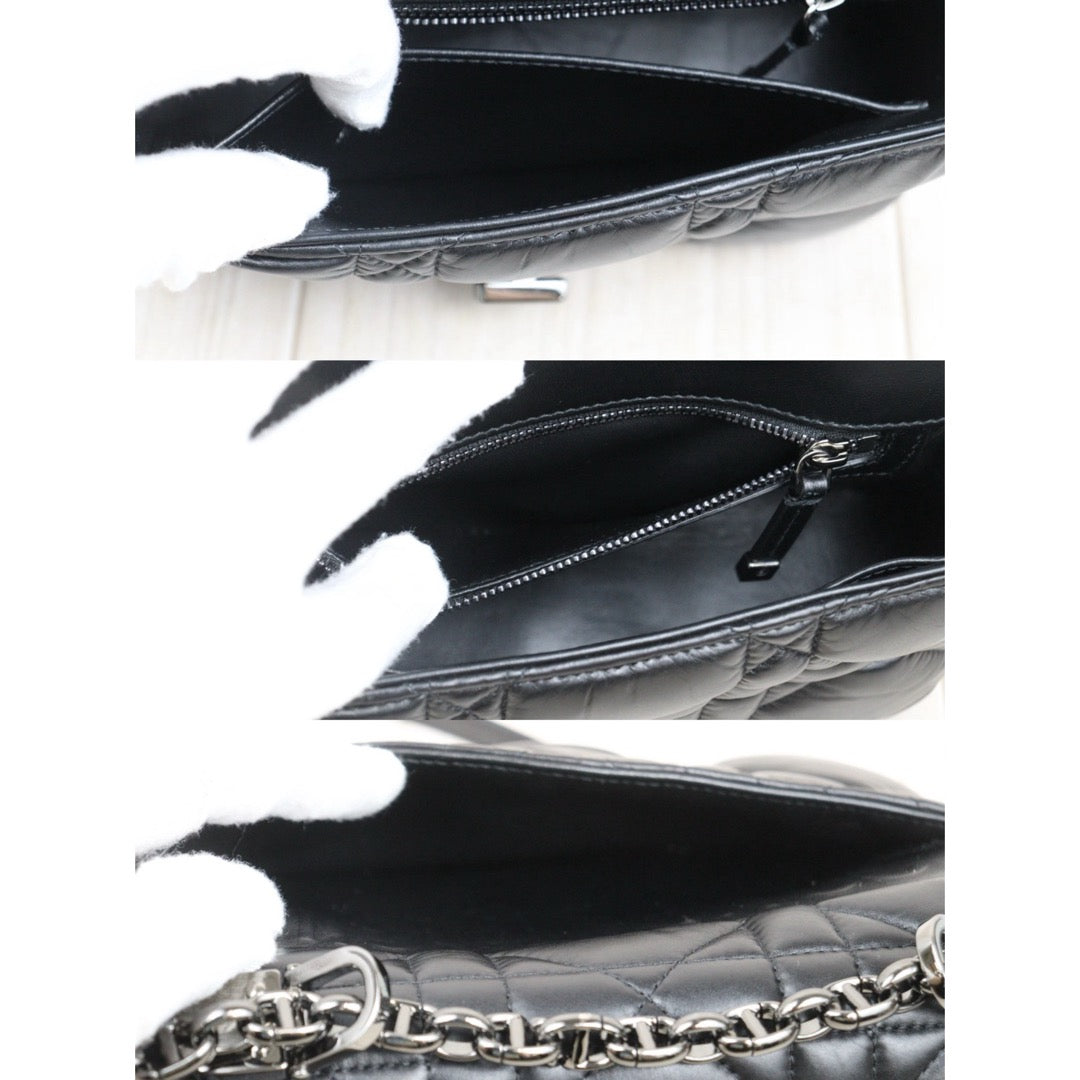 Very Good ( Rank A) ｜Dior Caro Matelasse Chain Calf Leather Shoulder Bag PM So Black  ｜S25071010