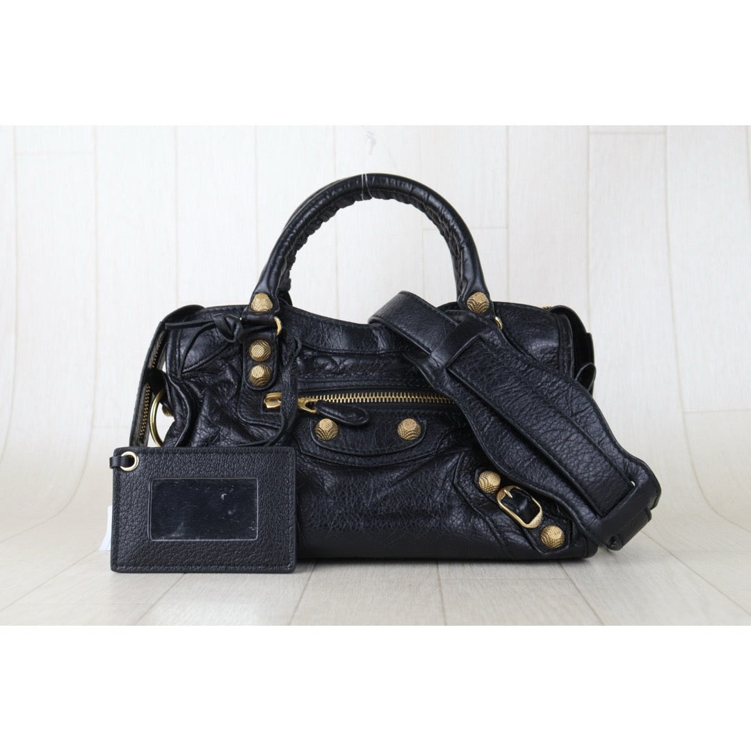 Include Entrupy Certificate of Authenticity｜Very Good ( Rank A)｜Balenciaga Gaint Mini Citty  Black HandBag Shoulder Bag ｜S26072524