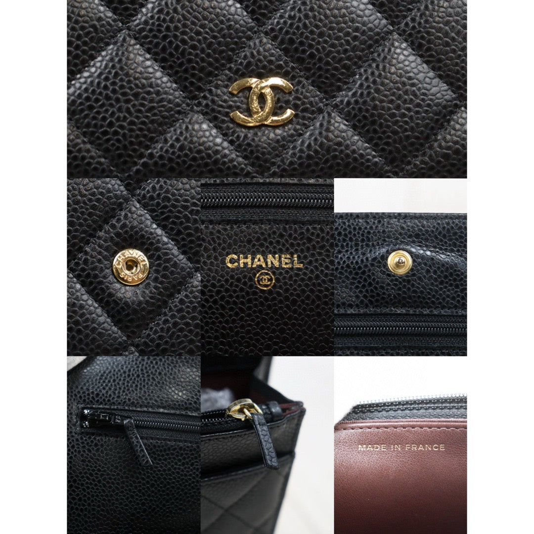 Good ( Rank AB)｜ CHANEL Matelasse Caviar Skin Chain Wallet Black Gold Hardware Made in 2018-2019Year ｜24110101