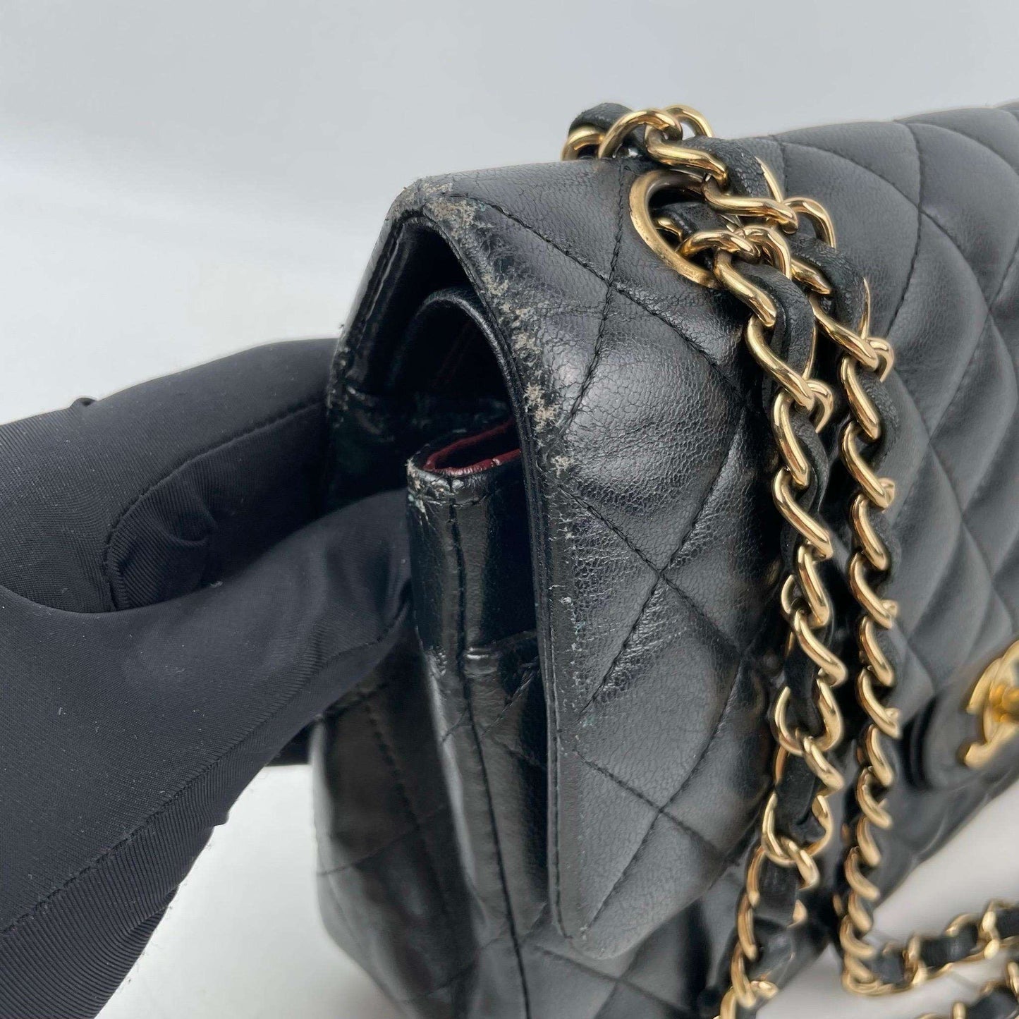 ( Rank B)｜ CHANEL Lamb Skin Matrasse Double Flap 25 Shoulder Bag Black